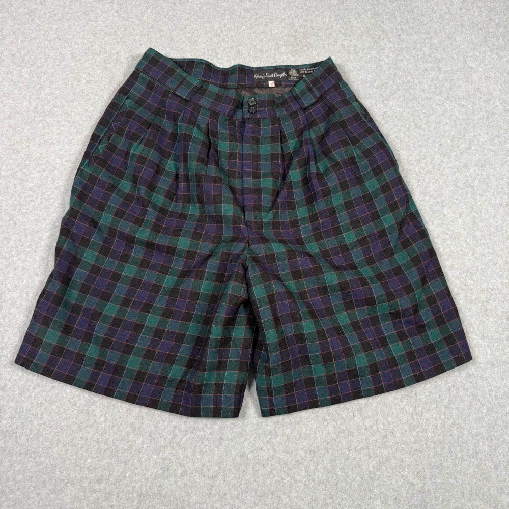 Vintage Giorgio Sant Angelo Dark Academia Fall 90s Wool Plaid Pleated Shorts 12